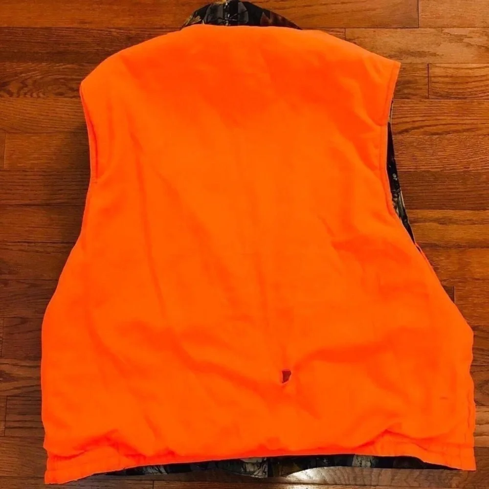 REVERSE CAMO PUFFER HUNTING FISHING VEST ORANGE NEON LARGE GORP CORE